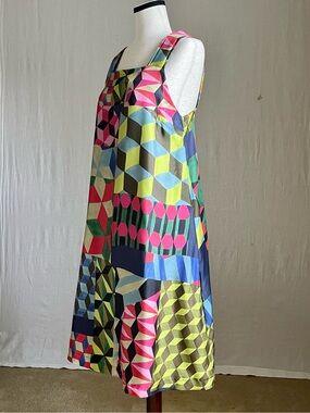NWT Attic & Barn - Karel Silk Shift Dress in Geometric Mashup - 44 IT / 8 US